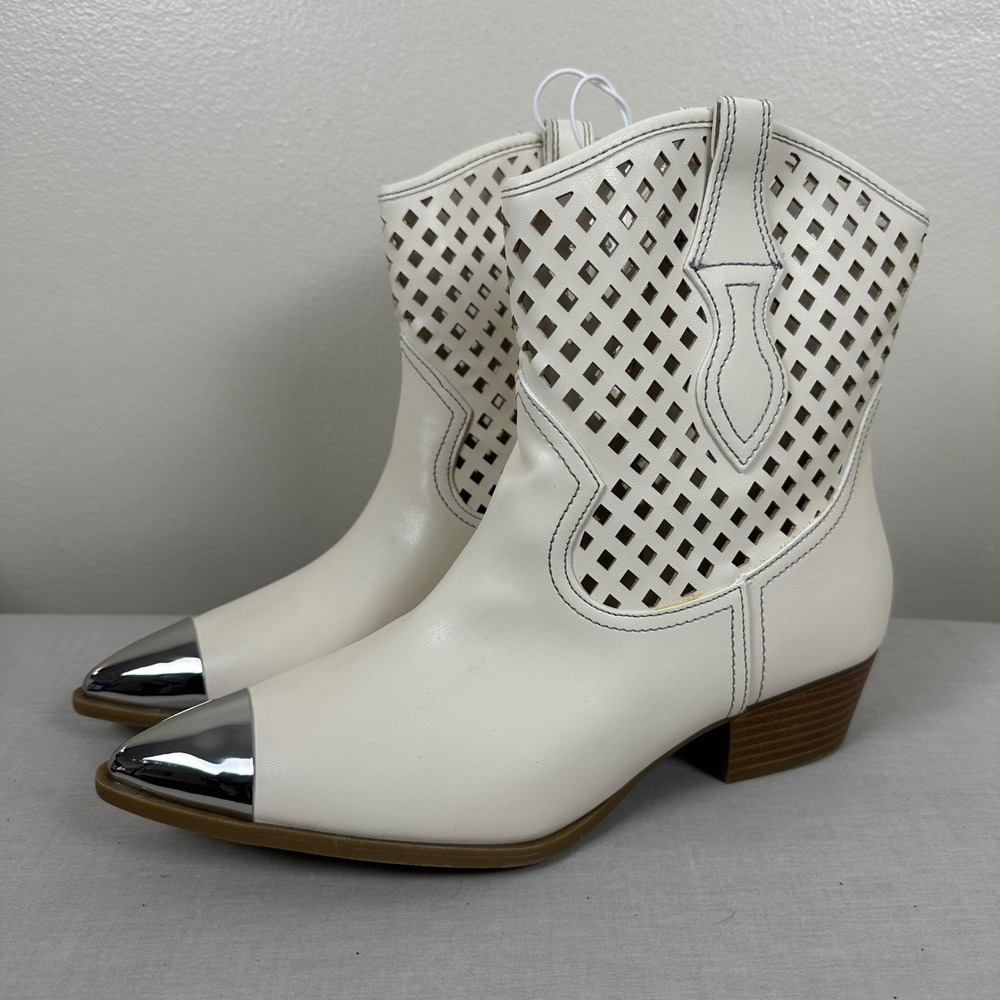 Arizona Jean Co Women's 10 Garland Western Boot Cream Laser Cut Metal Toe NEW